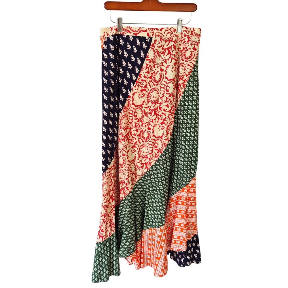 FREE PEOPLE Polska Medley Floral pattern mix Swirly Patchwork Maxi Skirt Size 10 - Picture 5 of 16